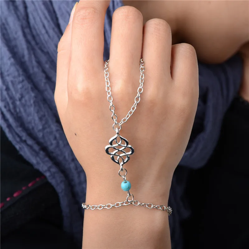 

Celebrity Link Chain Hand Slave Boho Nature Stone Bead Bracelet Finger Harness Bangle