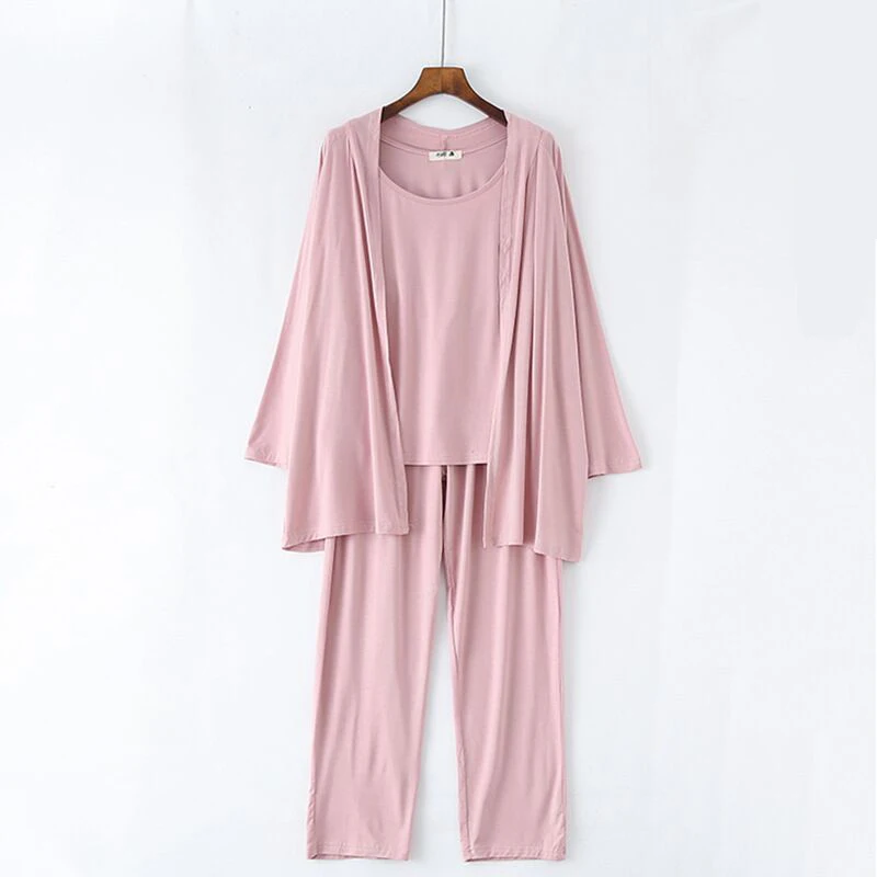 Pink Женский пижамный комплект размера плюс, мягкая Модальная пижама из 3 предметов, женская элегантная женская летняя Пижама, осенняя Домашняя одежда, женский домашний костюм - Цвет: Pink