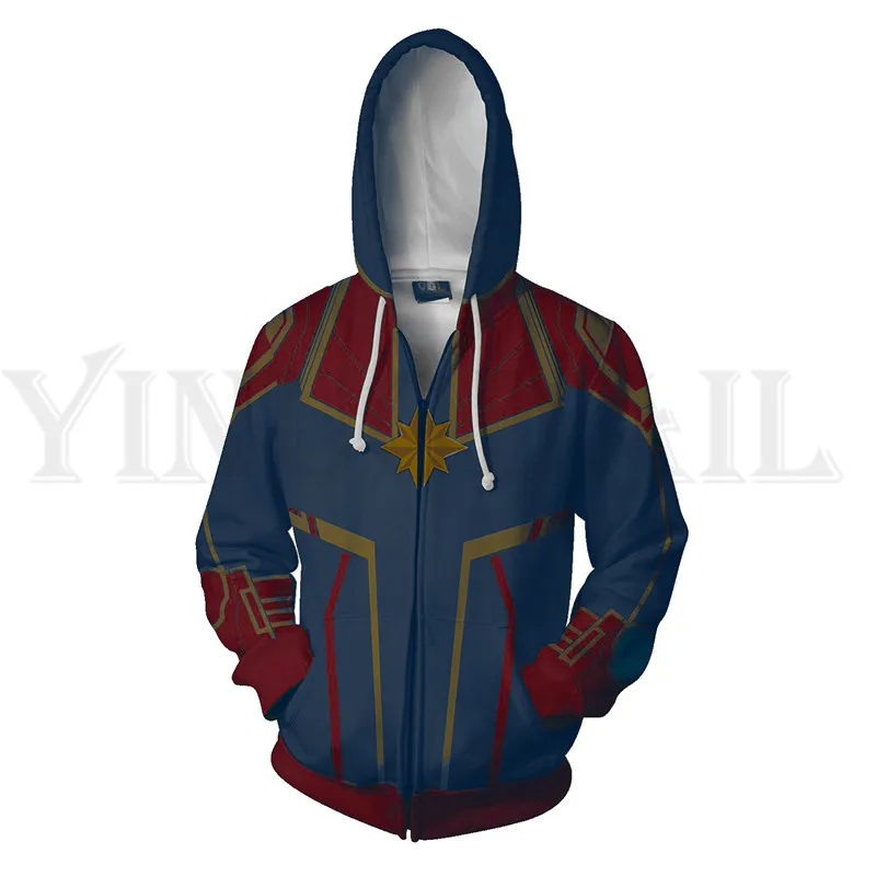 

Men and Women Zip Up Hoodies The Avengers 4 Hooded Jacket Captain Mravel Superheroes Sweatshirt Streetwear Cosplay Costume