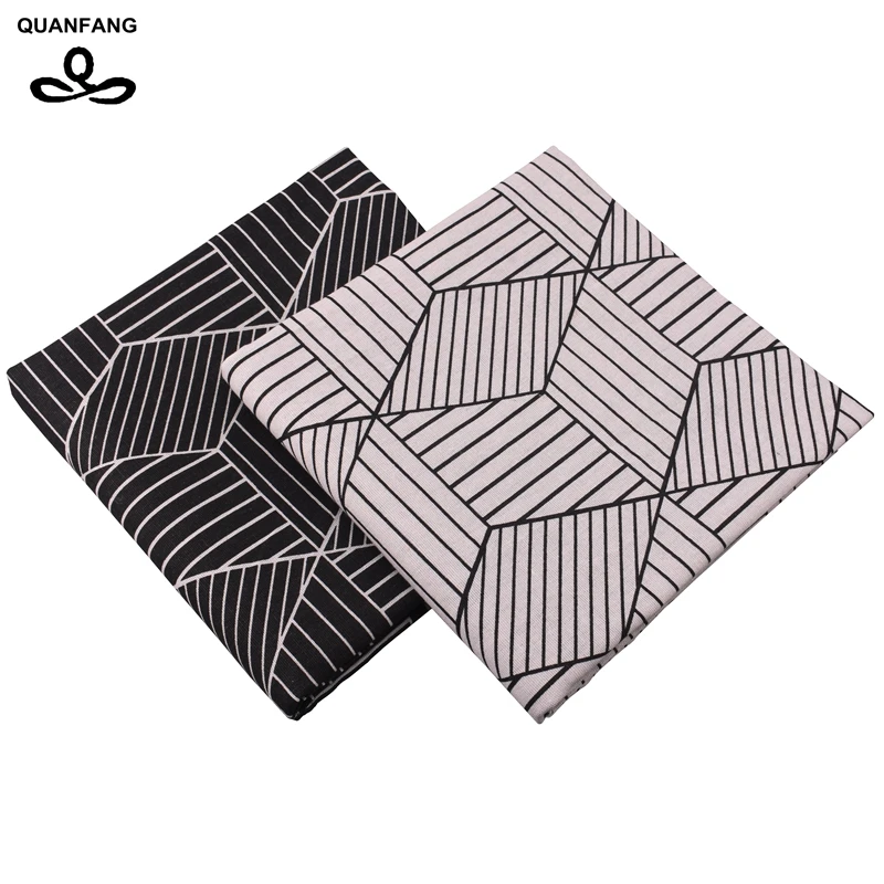 

QUANFANG Geometry series Printed Cotton Linen Fabric For Patchwork Quilting Sewing DIY Sofa Table Cloth Furniture Half meter