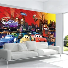 Пользовательские papel де parede infantil большие фрески мультфильм автомобиль для детской комнаты ТВ установка стены винил, которые papel де parede