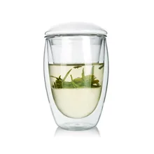 Ручная короткая питейная посуда кружки с двойными стенками, стеклянная чашка для чая, питья яиц с чайной заваркой и крышкой, прозрачные чашки для чая объемом 350 мл