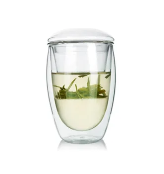 

Manual Brief Drinkware Mugs Double Wall Glass for Tea Drinking Egg Cup with Tea Infuser and Lid Transparent 350ml Tea Cups