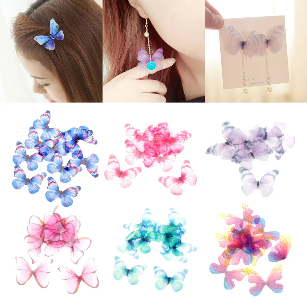 10x Chiffon Butterfly Flatback Embellishments Crafts DIY Scrapbooking Decors Multifunctional Tool for Earrings Hair Clips