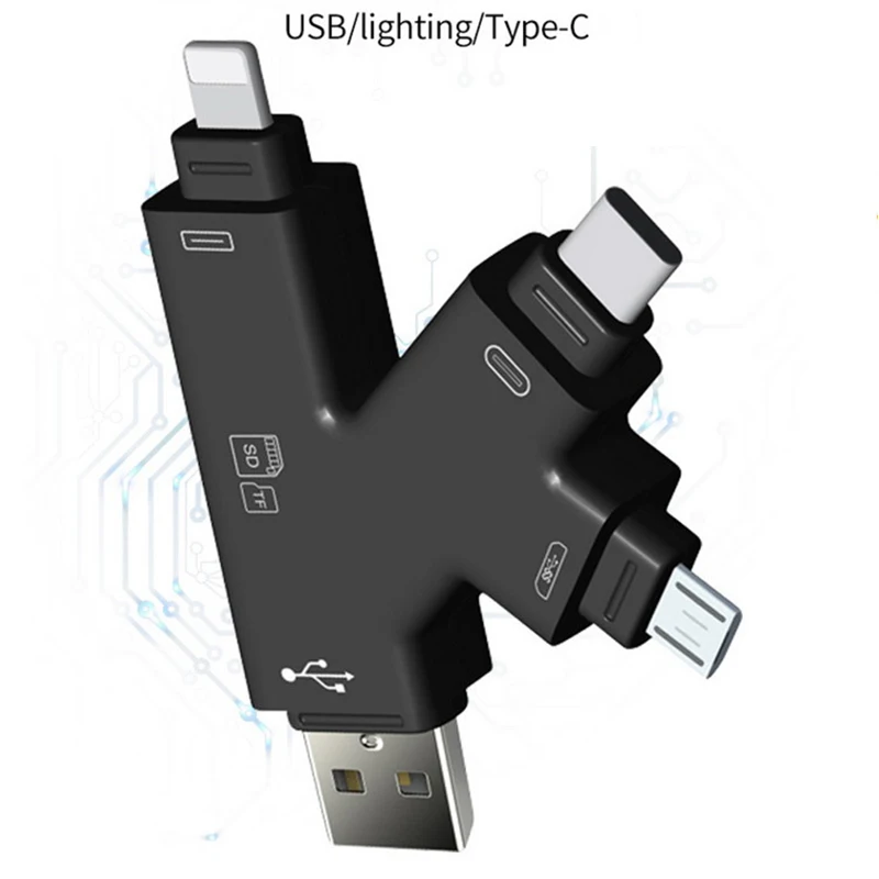 UTHAI C30 USBC Lightning мультикардридер 4в1 type-c/Lightning/MicroUSB/USB адаптер для iPhone 7 8 X Plus TF/SD кардридер - Цвет: Black