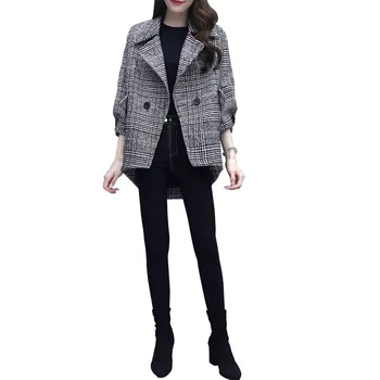 

2019 Spring New Plaid Suit Fashion Casual Slim Temperament Woolen Coat Korean Double-Breasted Trend Blazer K54