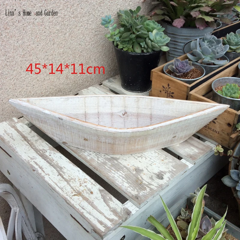 

handmade shabby chic wood boat shape planter