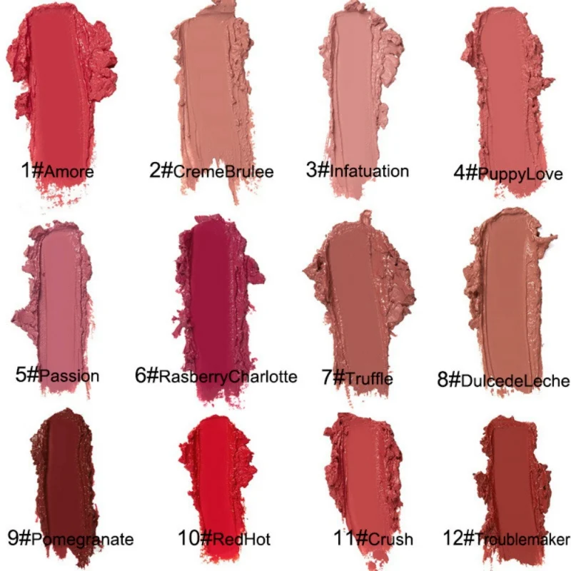 1PC Makeup Long Lasting Lipstick Deep Moisturizing Cream Texture Lip Gloss Soft Matte Lip Cream 12 Color