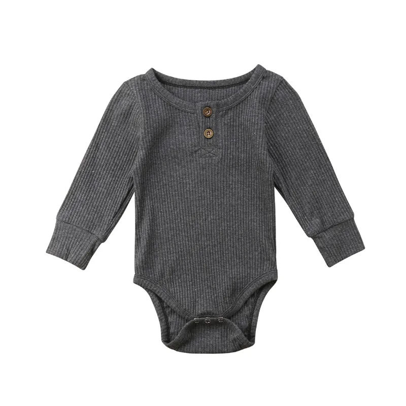 Новинка года, одежда для маленьких девочек от 0 до 24 месяцев базовая одежда хлопковый комбинезон на кнопках с длинными рукавами Повседневный однотонный комбинезон для малышей - Цвет: Серый
