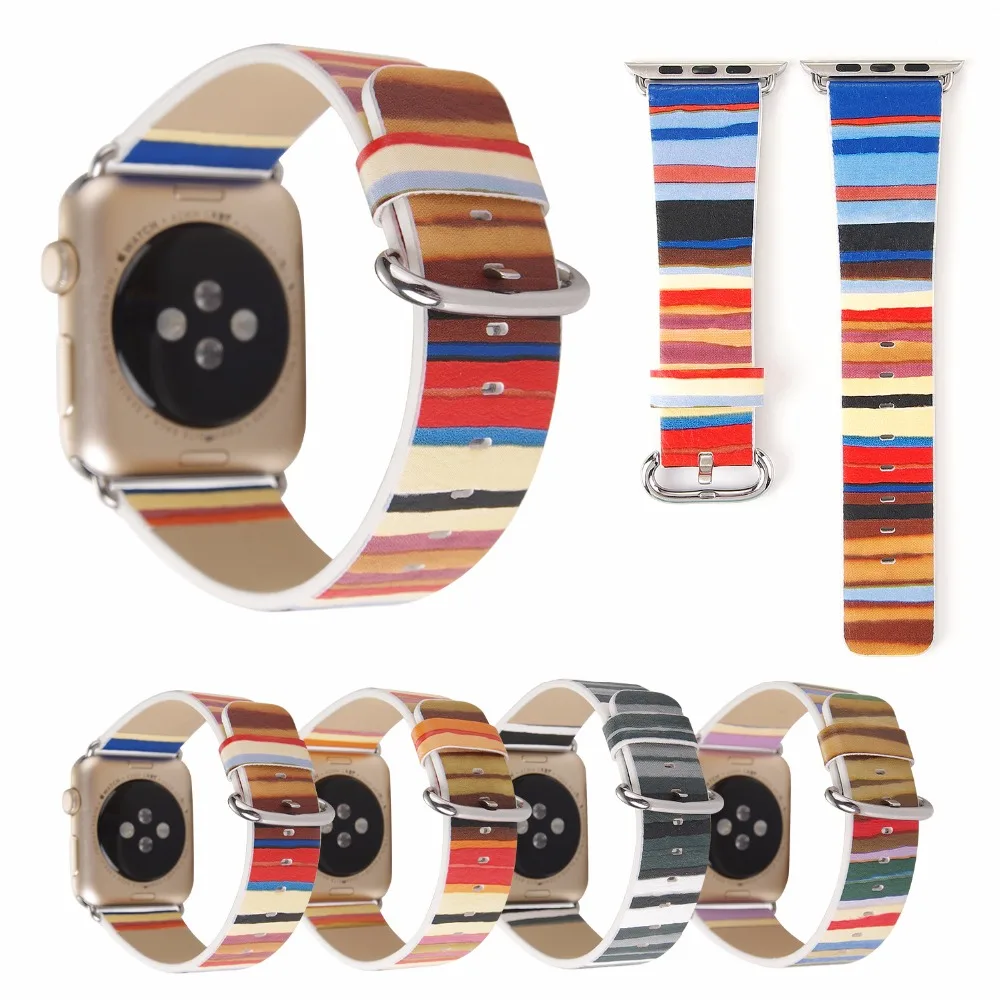 

For Apple Watch Band Multicolor Stripe Leather Strap For Apple Watch Series44/42/40/38mm Leather Fashion Strap For Iwatch4/3/2/1