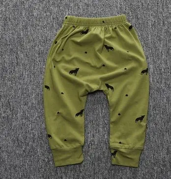 Детские хлопковые брюки с принтом детские спортивные штаны для мальчиков и девочек, детские шаровары детская одежда для новорожденных девочек и мальчиков - Цвет: green volf