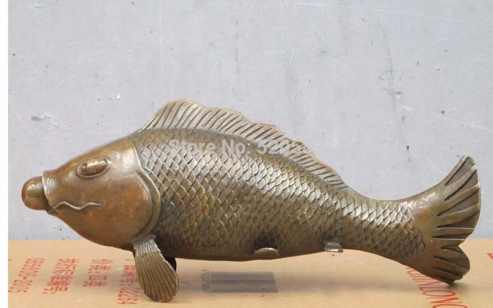 

12"China Bronze Fengshui auspicious sculpture pearl gourami Fish Carp Mascot St