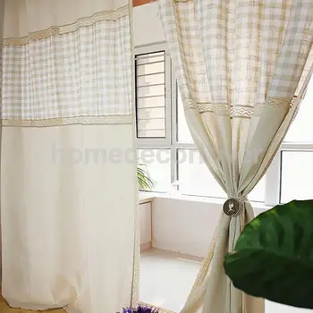 

Country Plaid Lace Cotton Linen Window Curtain Blackout Drape Panel Decor