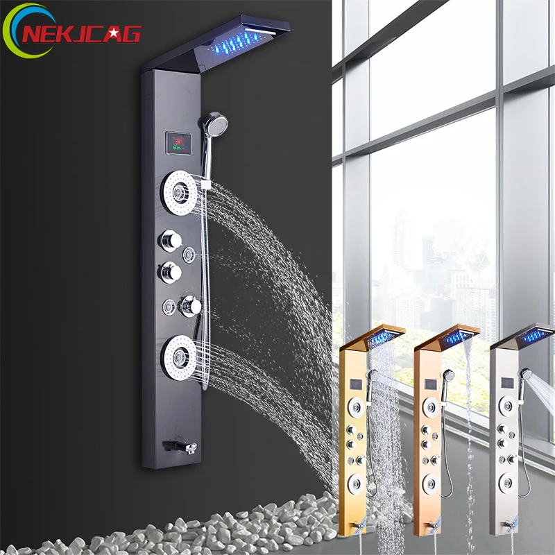 Gold Plated Shower Panel Rain Waterfall Tower Shower