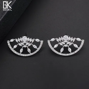 

GODKI Elegant Half Of Round Shape Stud Earrings for women Wedding Clear Crystal Zircon CZ Dubai Bridal Earring Bohemian Hot 2018