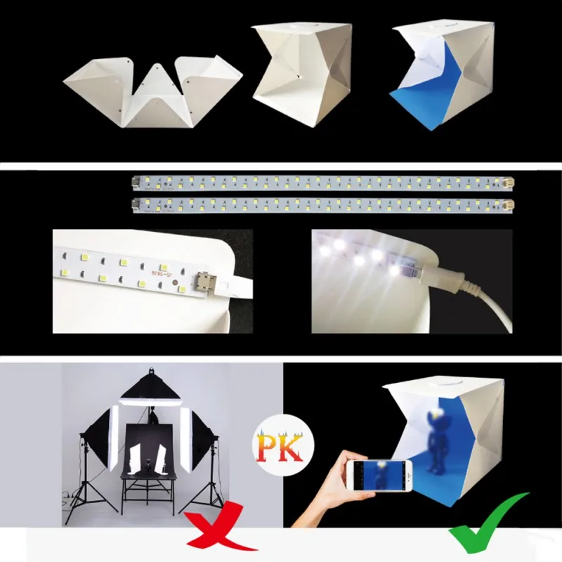 Shining 40*40 cm Camera Tool Portable Waterproof LED Folding Studio Set Soft Light Box Shooting Background Tool
