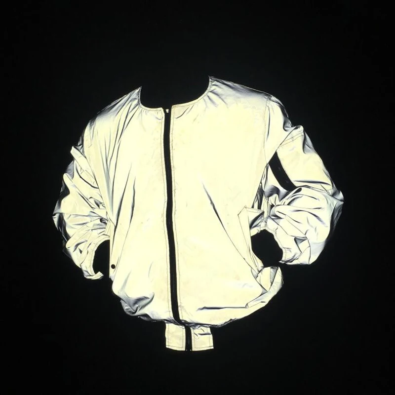 

Men Full Reflective Jacket Night Reflect Light Hip Hop Bomber Jacket Jaqueta Masculino Casual Windbreaker