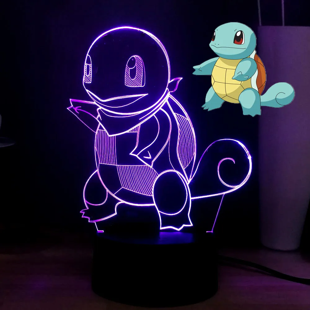 3D визуальная лампа новинка милый Дженни черепаха Покемон RGB 7 цветов светодиодный