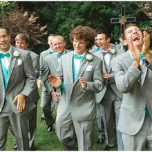 Индивидуальный заказ серая линия Мужской пляжный Свадебный для шафера костюмы небесно-голубые Жилеты 3 шт. смокинги лучший мужской Жених Повседневный блейзер