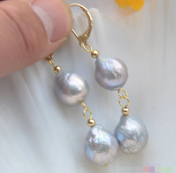 

hot sell new - free shipping 12223 2row gray almost round Edison PEARL dangle earring