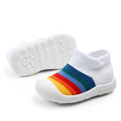 First Walkers Baby Boys Girls Rainbow Anti-Slip Shoes Soft Soled Newborn Infant Pre-Walker