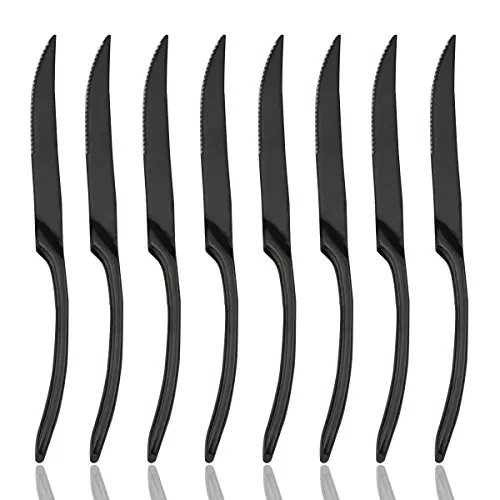 

New Black Steak Knives 8 Pcs/set Top Quality Stainless Steel Gold Steak Knife Sharp Rainbow Knives Restaurant in Dinnerware Set