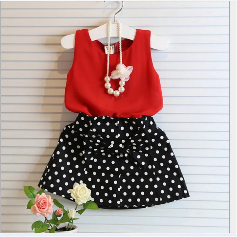 

Kids Baby Girls Clothing Sets 2018 New Summer Fashion Style Red Kitten Solid T-Shirts+Net Veil Dress 2Pcs Girls Clothes