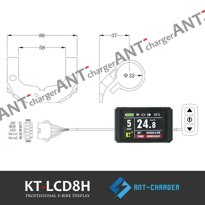 Free Shipping Ebike 24V36V48V KT-LCD8H Color Matrix Display Ktlcd8h Intelligent Meter KT LCD8H Black Control Panel With 5 Pins Connector For KT Controller Electric Bicycle Bike Parts (1)
