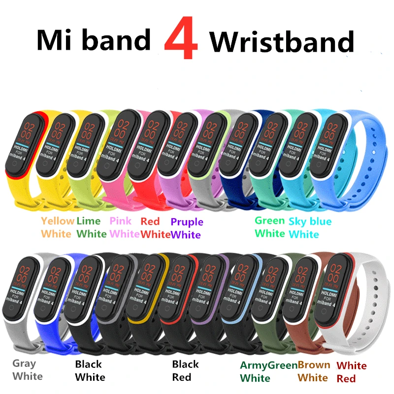 Цветной браслет mi Band 3 4, силиконовый ремешок на запястье для Xiaomi mi Band 4, аксессуары для браслета mi band 4, сменные двухцветные ремни