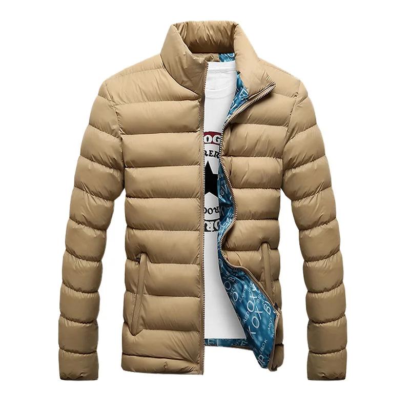 Лидер продаж, брендовая модная однотонная качественная куртка на молнии с открытым стежком, Мужская Зимняя Повседневная приталенная парка со стоячим воротником, ветровка, куртки, пальто