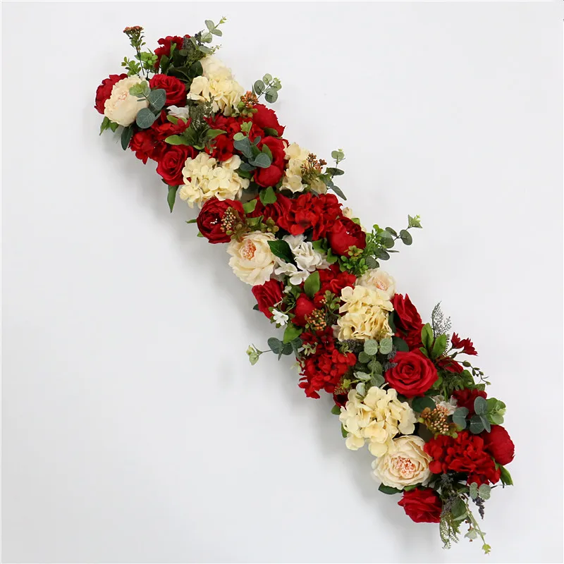 custom made Artificial rose flower row Wedding background wall arch Welcome desk decorative fake flower Home holiday decoration - Цвет: B Champagne red