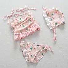 Детская одежда для Купания Розовый раздельный купальный костюм с шапкой Купальник для девочек детская пляжная одежда для девочек спа пляжный бикини купальный костюм