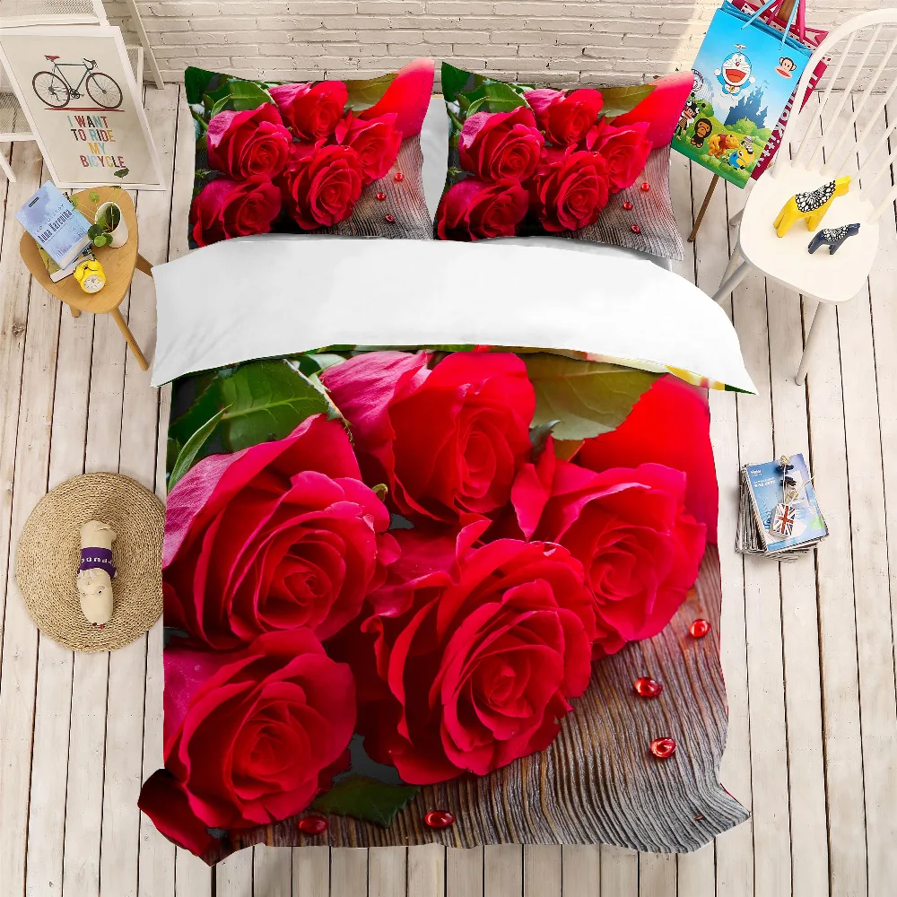 

3D print Bedding set Rose red rose frinds' gift bedding sheet Duvet cover set Home Textiles