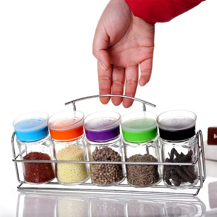 

Houmaid kitchen accessories spice pepper shakers storage seasoning jars set with holder,spice/sugar/salt bbq glass bottles