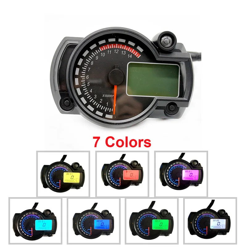 

Motorcycle Digital Speedometer LCD Gauge Speedometer Tachometer Odometer Instrument 7 color display oil level meter