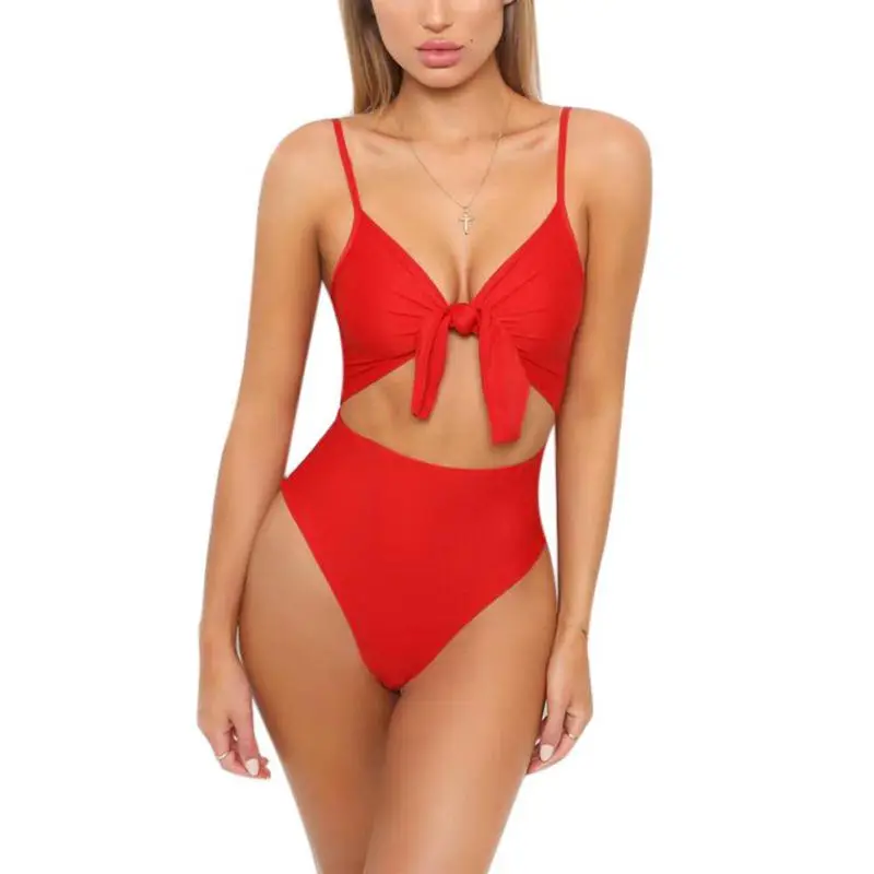 

2019 New One Piece Swimsuit Bandage Bodysuit Push Up Halter Bikini Set Bathing Suits Female Swimwear