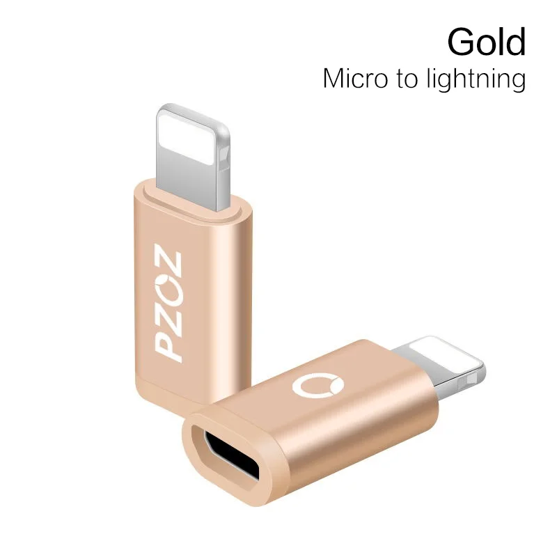 PZOZ Micro USB адаптер для 8 pin type c otg зарядки данных для iPhone Xs Max Xr X 8 7 6 5S iPad зарядное устройство кабель type-c usb c адаптер - Цвет: Gold  to Lightning