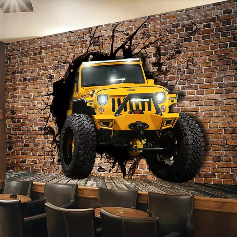 

Custom car broken wall 3D personality wallpaper mural ktv background wall high-grade waterproof silk material