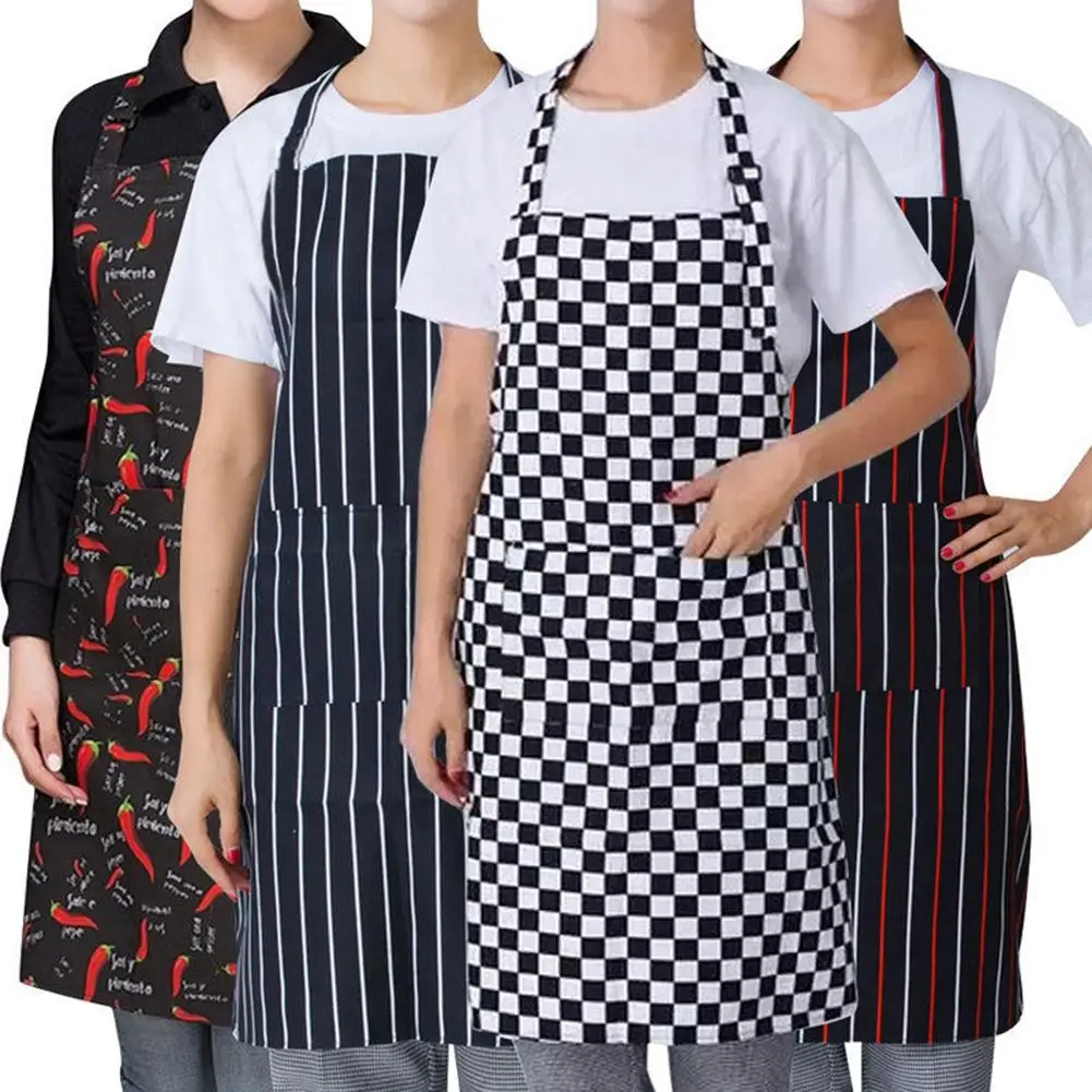 70x57cm Kitchen BBQ Striped Plaid Long Aprons for Woman Waist Apron with Pocket Catering Chef Waiter Apron Barbecue Kitchen Tool