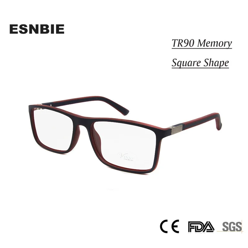 

ESNBIE High Quality Men Eyewear Nerd Glasses TR90 Memory Square Frame Eyeglasses for Men Rubber Touch Clear Glasses Optical