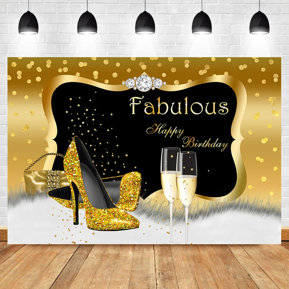 

Fabulous Birthday Backdrop 30th 40th 50th 60th Birthday Banner Photography Background High-Heel Champagne Diamond Background