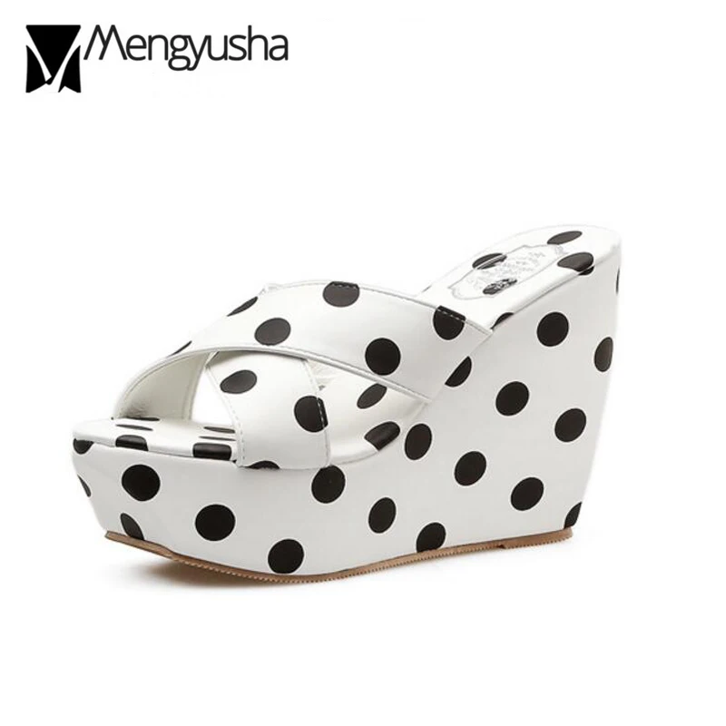 

polka dot platform sandals women cross band flip flops super high heels wedges shoes woman slippers chaussures femme ete c428