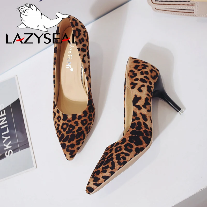 LazySeal High Heels Leopard Shoes Women Pumps Office Stiletto Faux Suede Wedding Party 2019 Slip On Sandals Femme Sexy Pumps