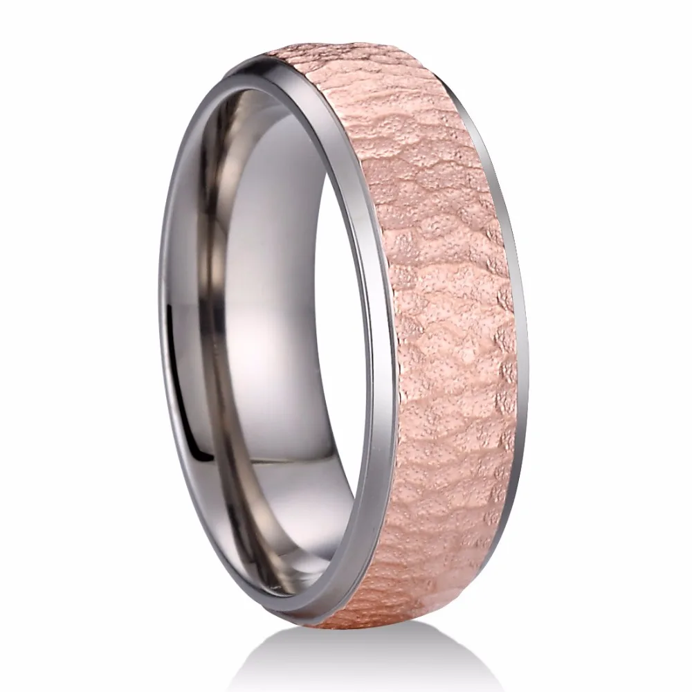 Розовое золото и Цвет доступны 7 мм чистый Титан кольцо с многогранной молоток готово Comfort Fit Мужской женский обручальное