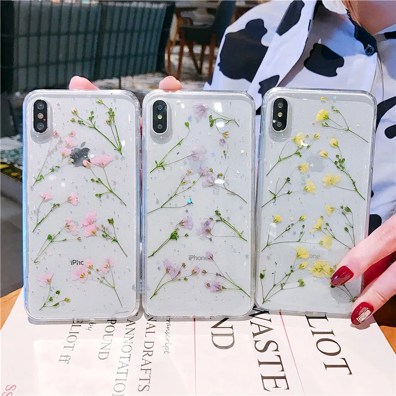 

Transparent Phone Case For Iphone X XS XR MAX Dirt-resistant Case For Iphone 6 6s 7 7 plus 8 8plus Gel Dried Flowers Cover Case