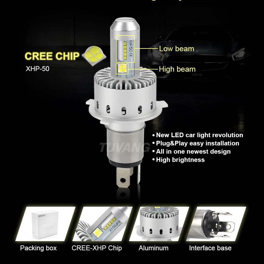 2x CREE CHIP XHP50 Автомобильные фары H4 H7 светодиодный H8/H11 HB3/9005 HB4/9006 6000 лм Автомобильная передняя фара K освещение