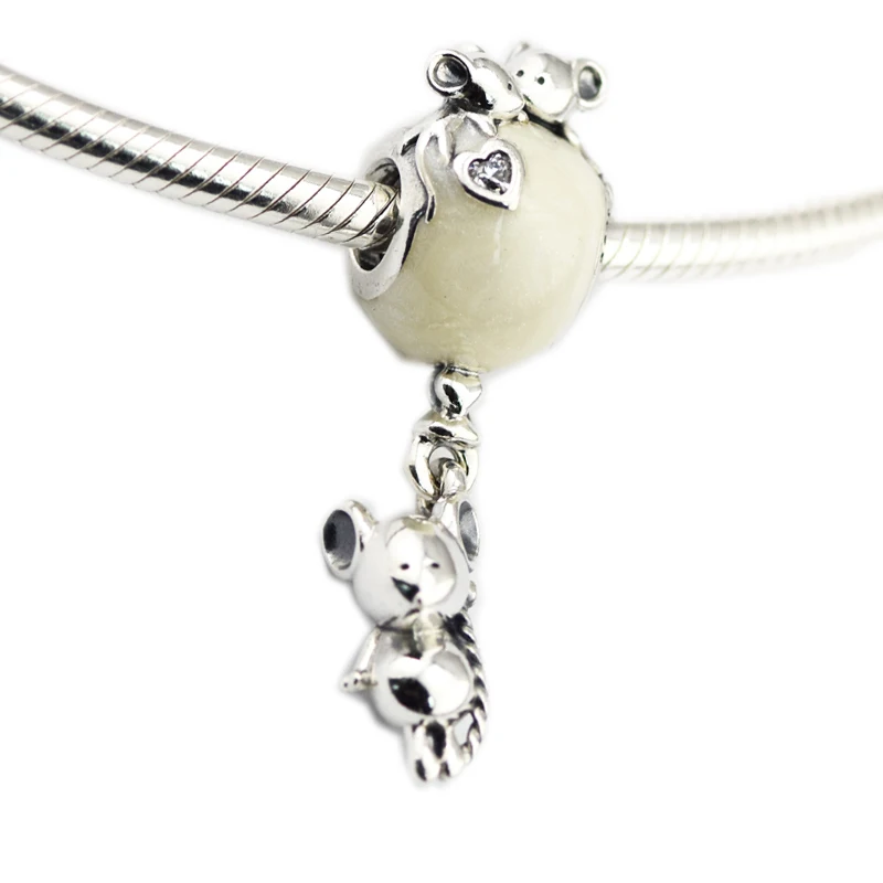 

CKK 925 Sterling Silver Jewelry Mouse & Balloon Dangle Charm, Pearlescent Enamel Beads Fits Bracelets For Jewelry Making