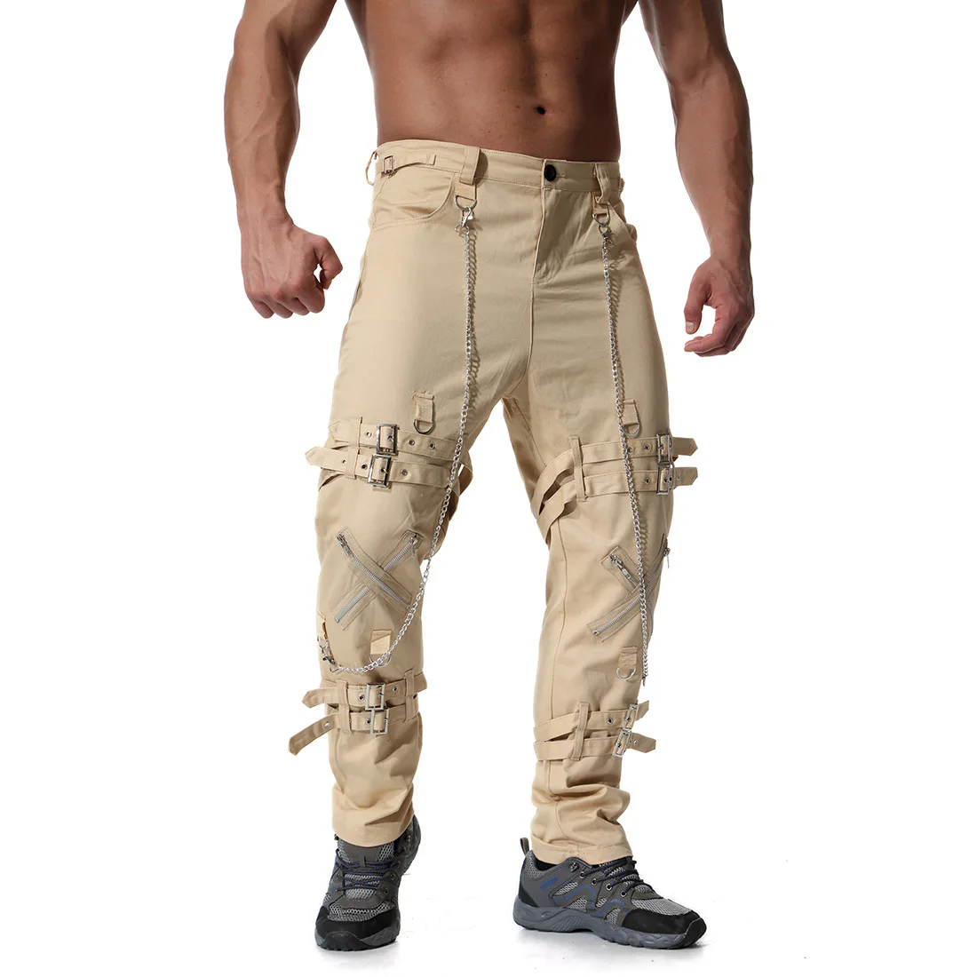 Винтажные хип-хоп готические панковские брюки, брюки-карго, мужские военные брюки, повседневные рабочие брюки, тонкие мешковатые брюки с карманами - Цвет: Коричневый