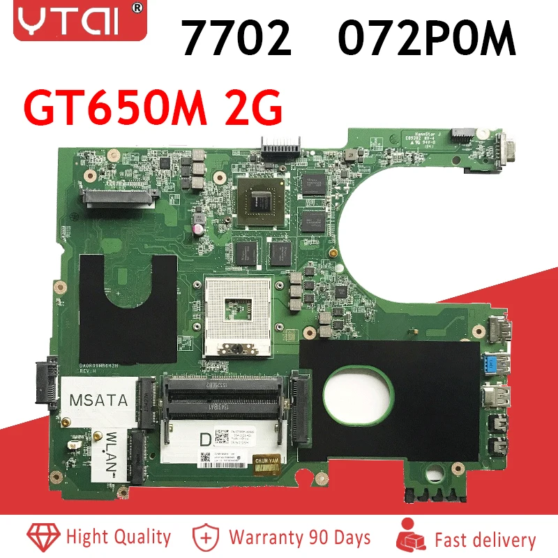 

DA0R09MB6H1 7720 Motherboard 2D For DELL 7720 Laptop Motherboard CN-072P0M DA0R09MB6H3 HM77 GT650M 2GB 100% Tested Fast Ship