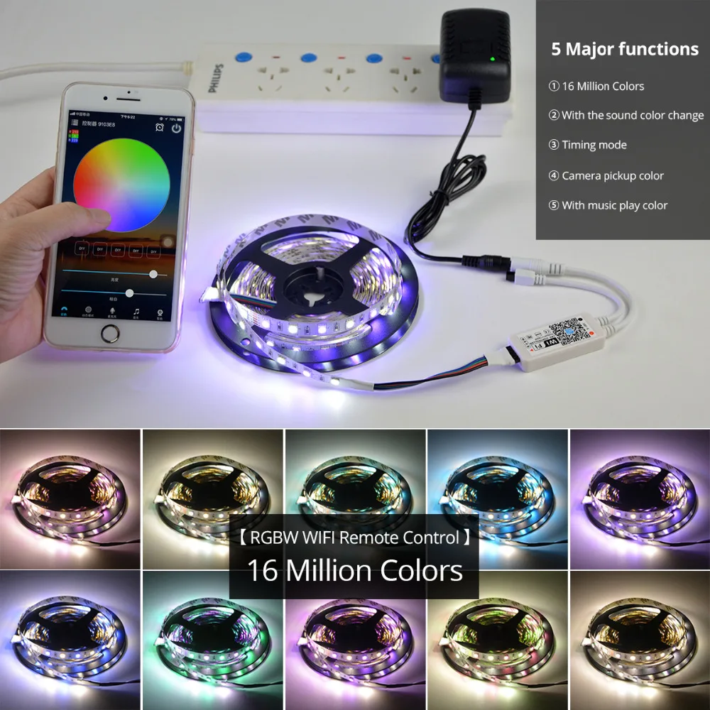 RGB RGBW RGBWW WIFI 5 м 5050 Светодиодная лента водонепроницаемая гибкая светодиодная